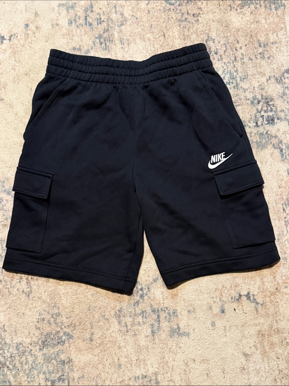 NWT Nike Youth Black Cargo Shorts with White Swoosh
